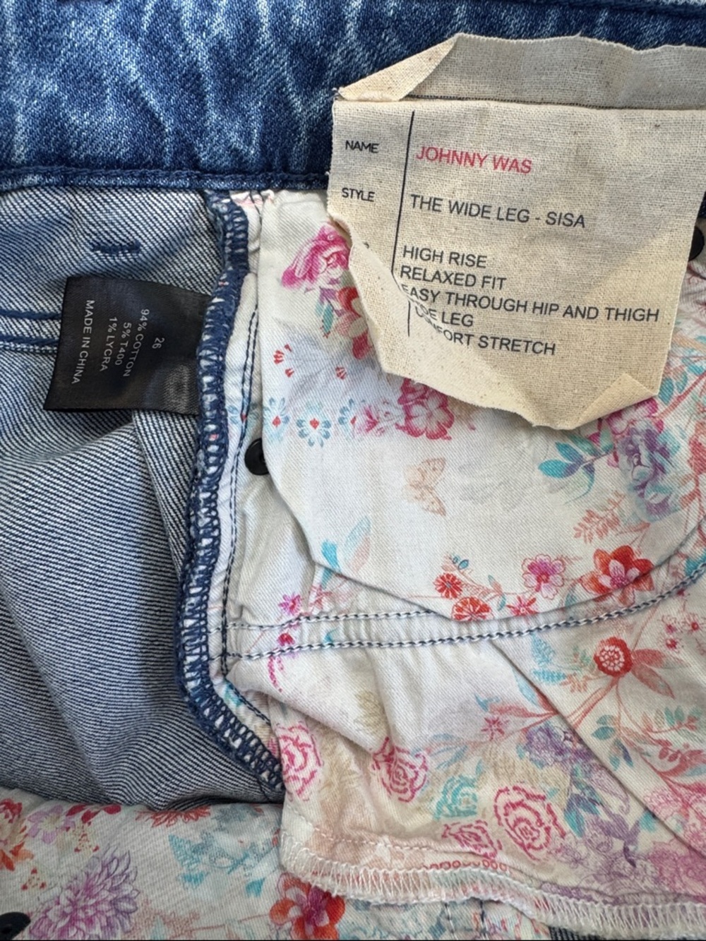 Johnny Was The Wide Leg Jean Sisa Medium Wash Embroidered Eagle Size 26 - Picture 12 of 12